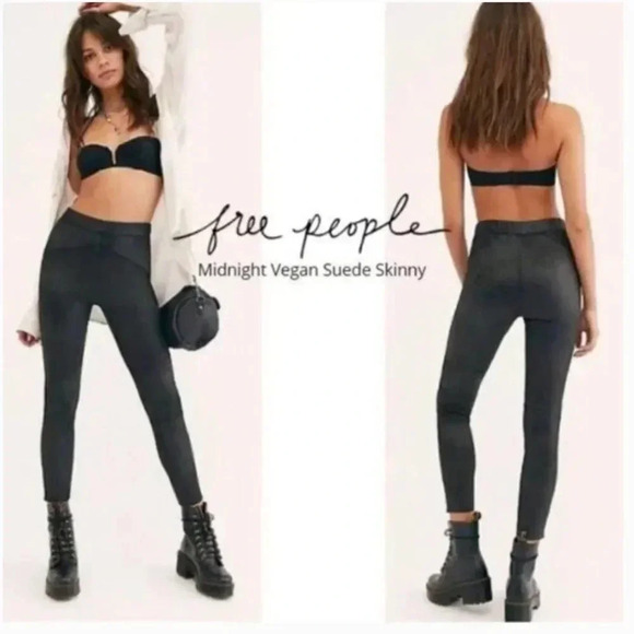 Free People Legging Midnight Vegan Faux Suede Pants Elastic Waist Black Size 4 - Picture 1 of 9